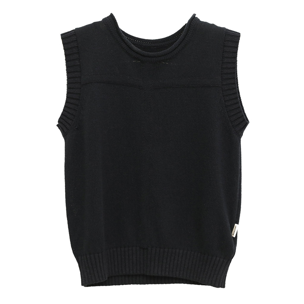 Linen Blend Roll-Neck Wool Sleeveless Knitwear Top
