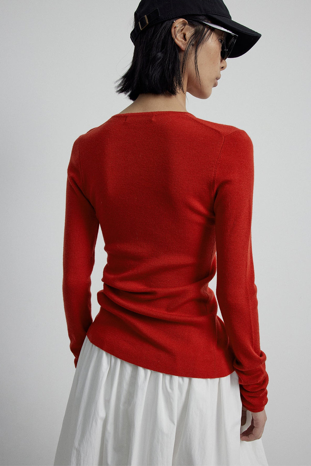 Close-fitting Wool Blend Long-sleeved Knit Single-breasted Cardigan Top