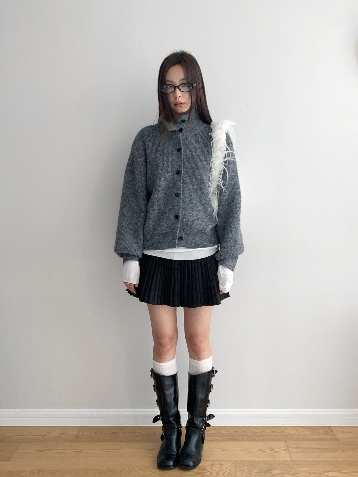 Woolen Thick Pleated Versatile A-line Mini Skirt