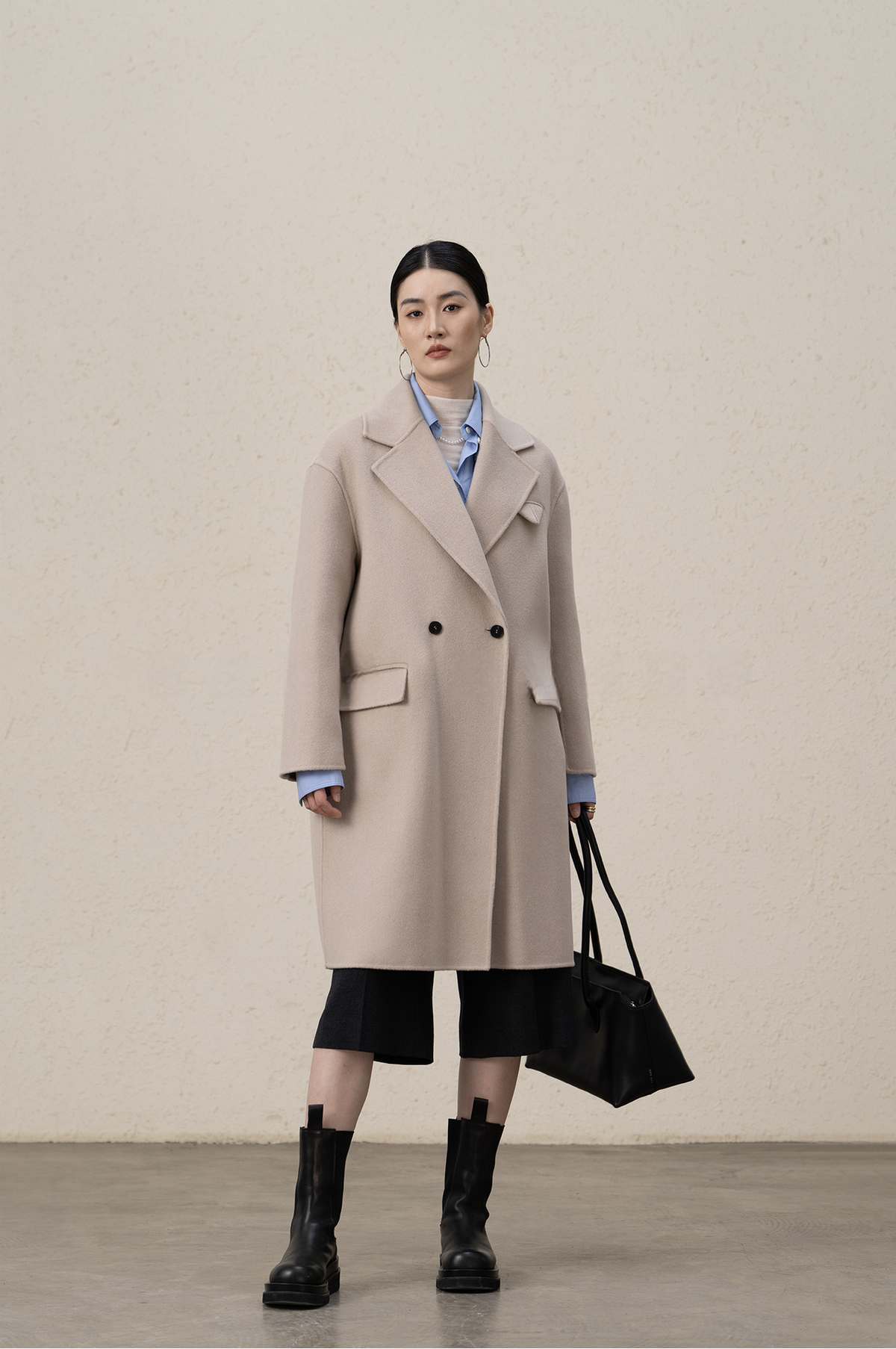 Double-breasted Merino Wool & Cashmere Long Coat