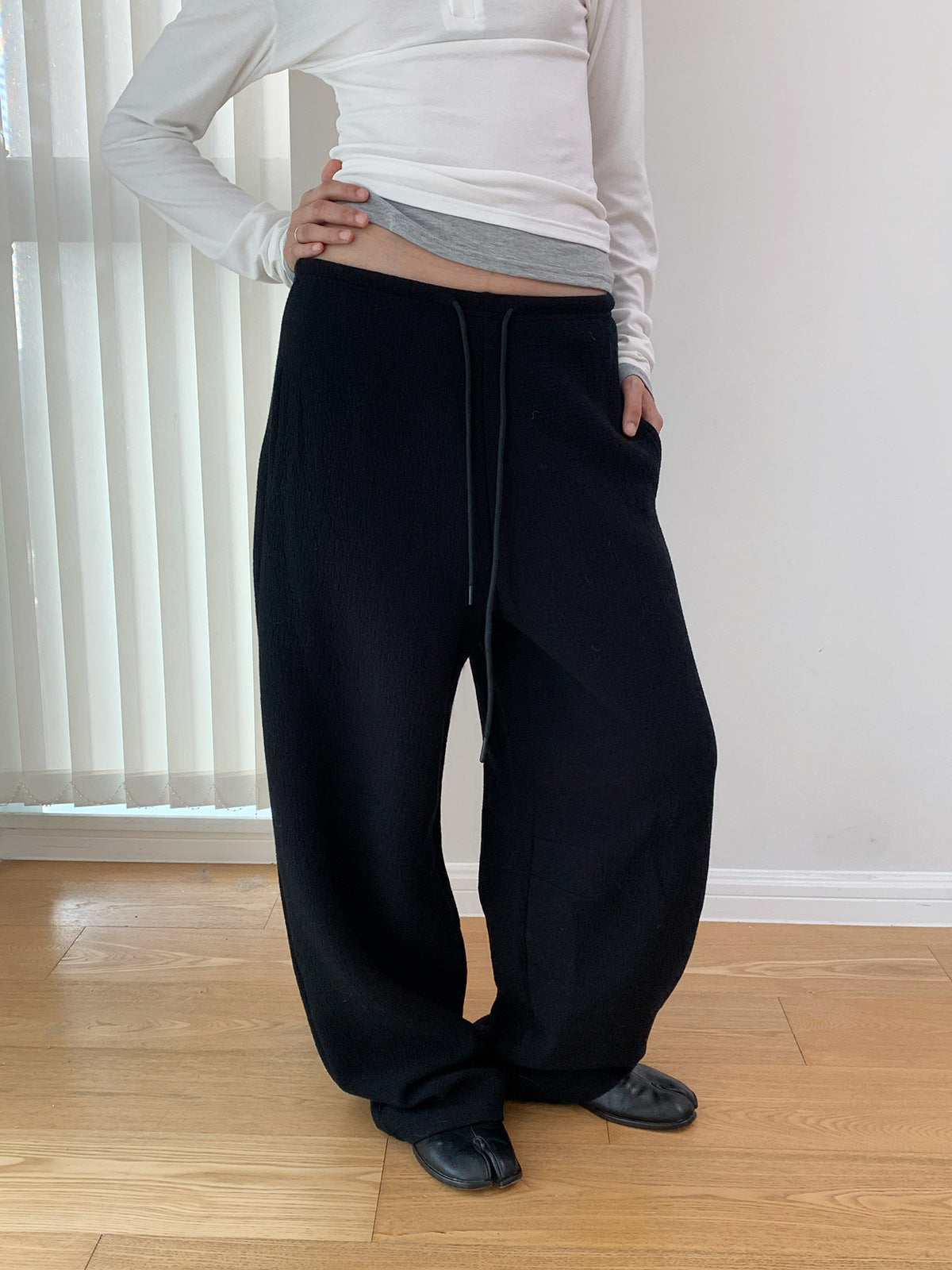 Drawstring Wide Leg Textured Sweatpants