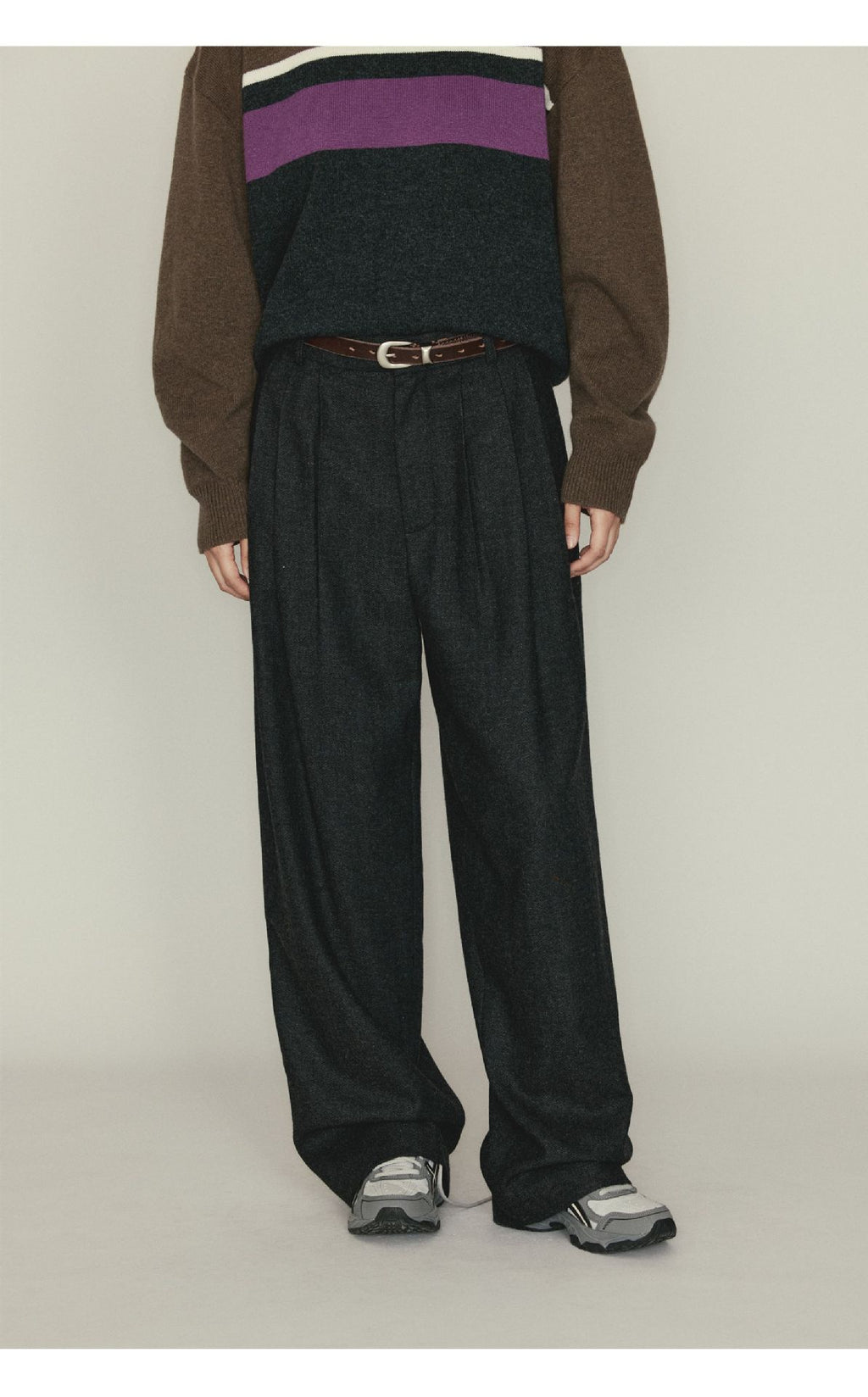 Versatile Herringbone Wool Blend Low-waisted Casual Trousers