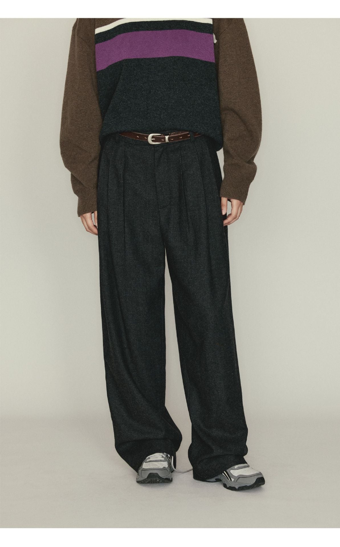 Versatile Herringbone Wool Blend Low-waisted Casual Trousers
