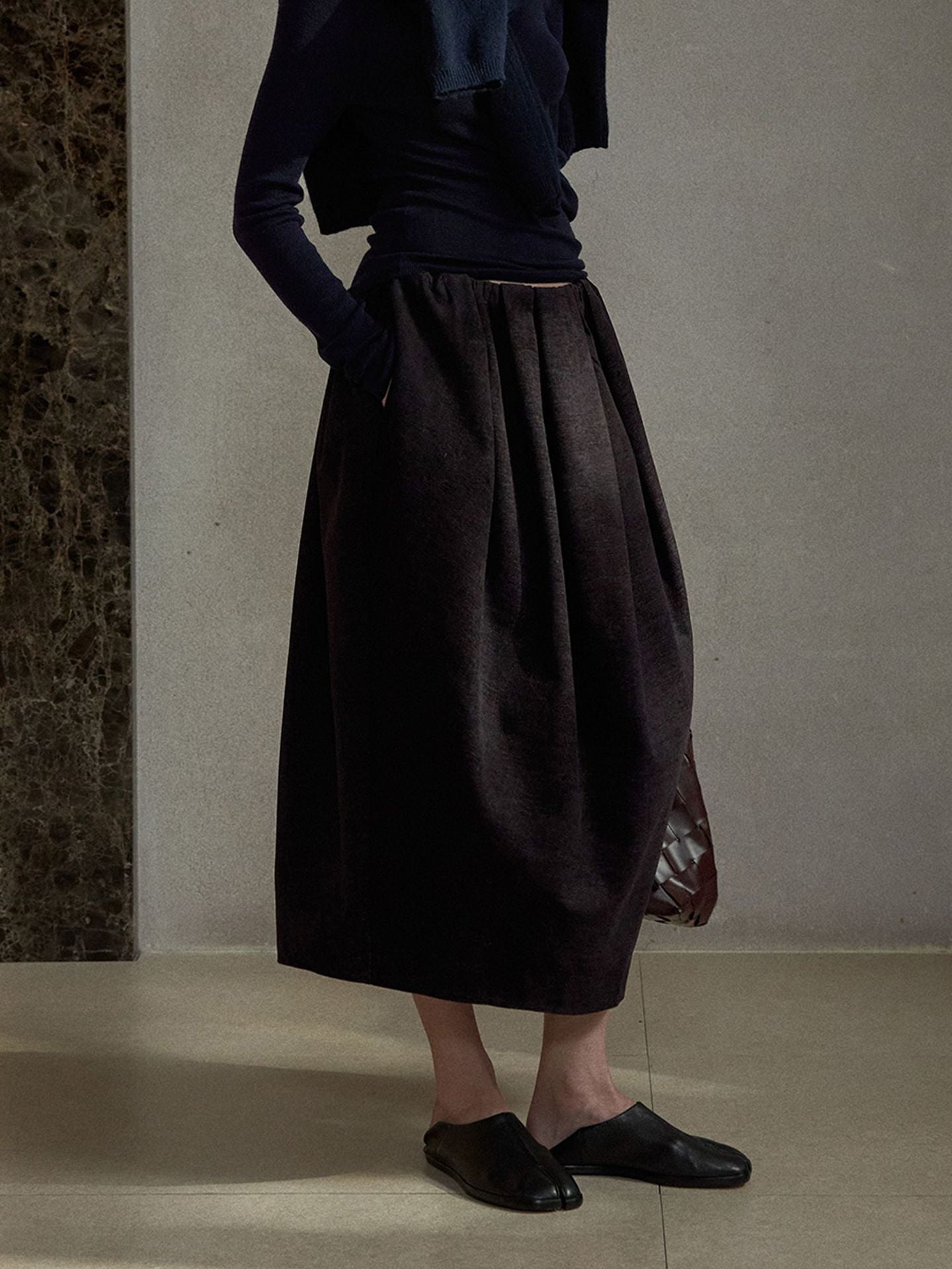 Gathered Balloon Midi Skirt