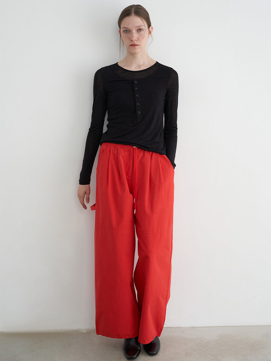 Cotton Elastic Waist Light Sports Style Pants