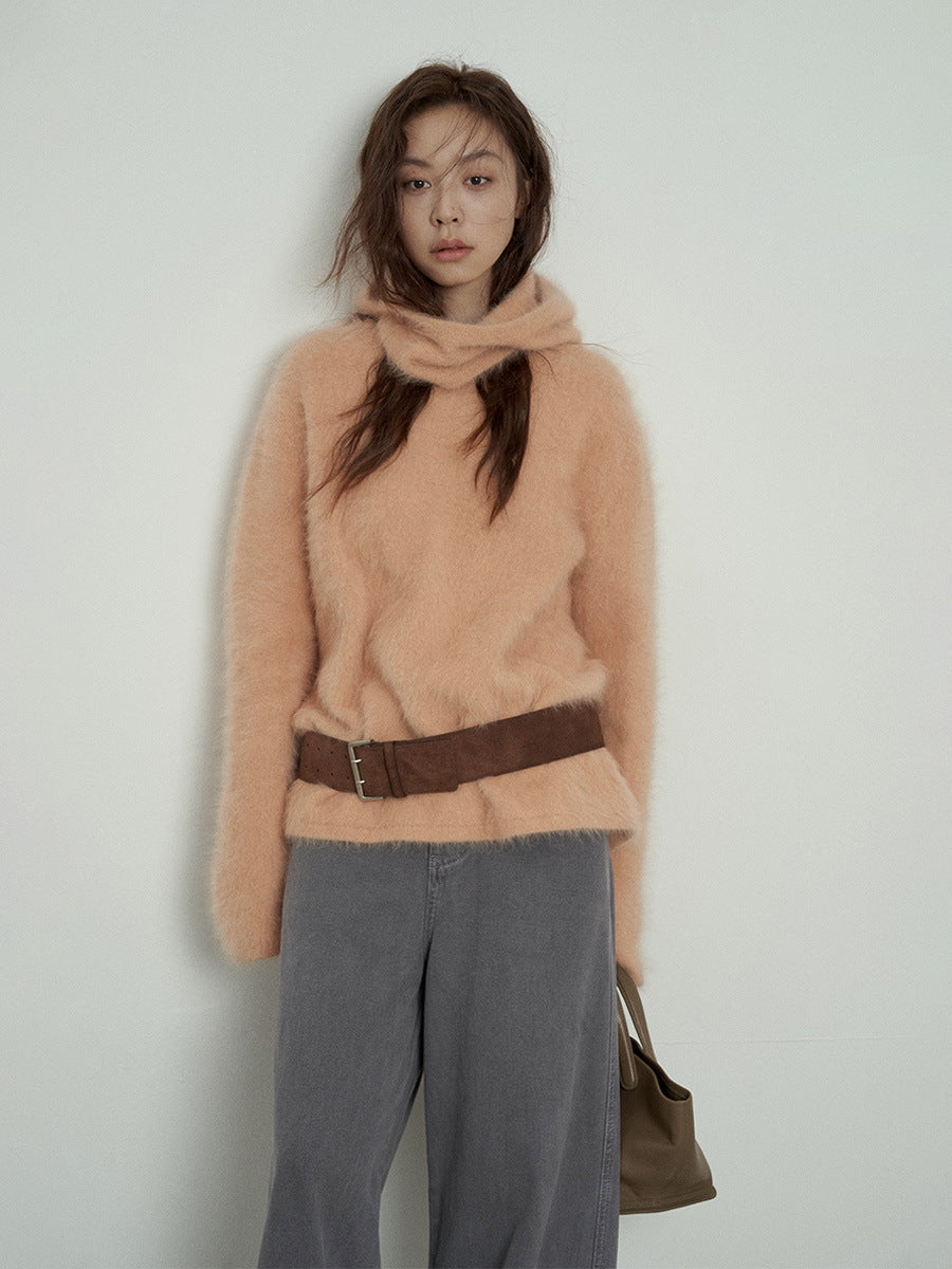 Fuzzy Long Sleeve Crewneck Pullover Sweater
