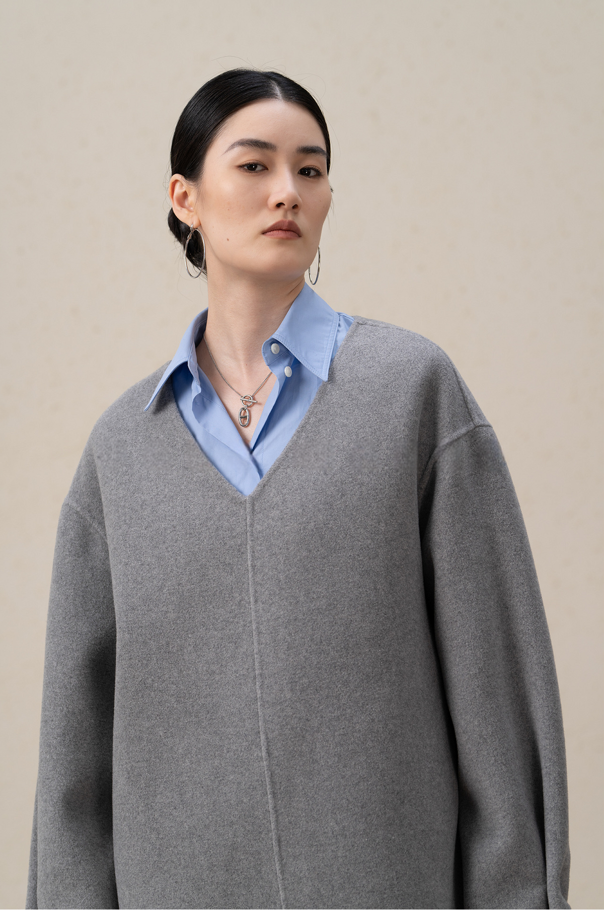 Merino Wool & Cashmere Double-Sided V-neck Coat