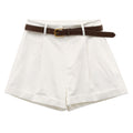 Pleated Mid-rise Rolled Edge Straight Leg Shorts