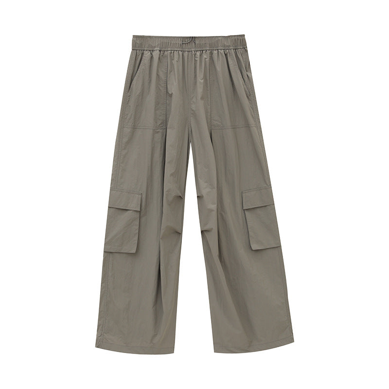 Elastic Drawstring Large Pocket Sporty Casual Pants