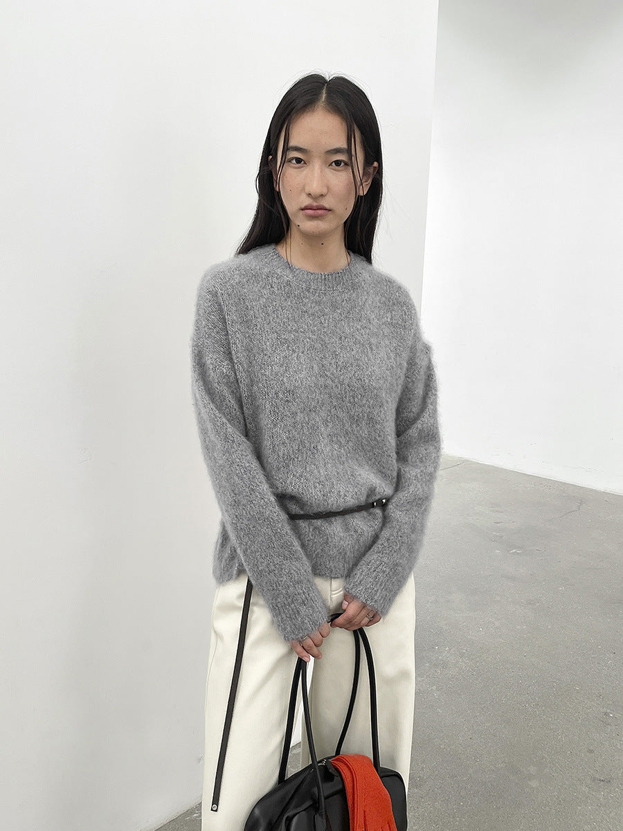 Soft-Fuzz Knit Long Sleeve Crewneck Sweater