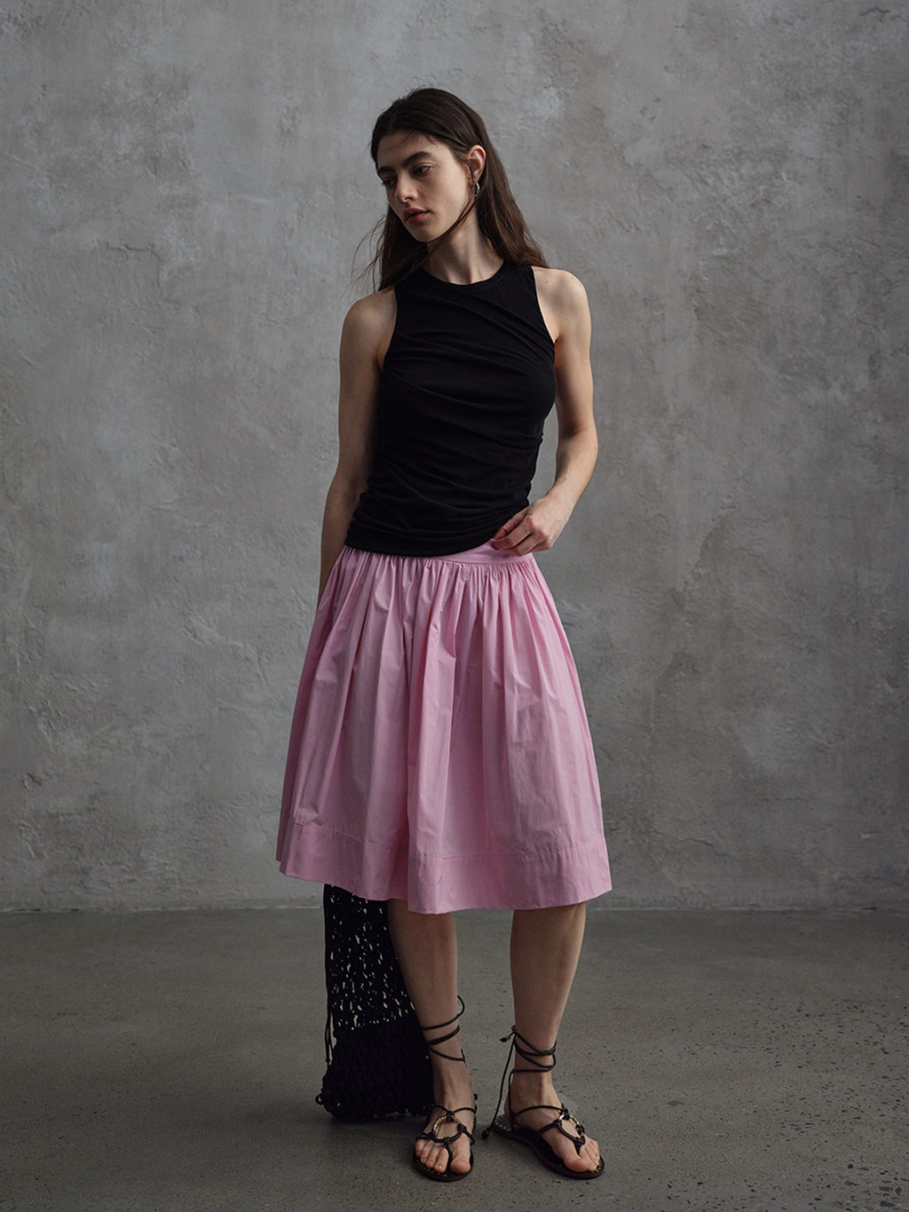 A-Line Pleated Silhouette Puffy Midi Skirt
