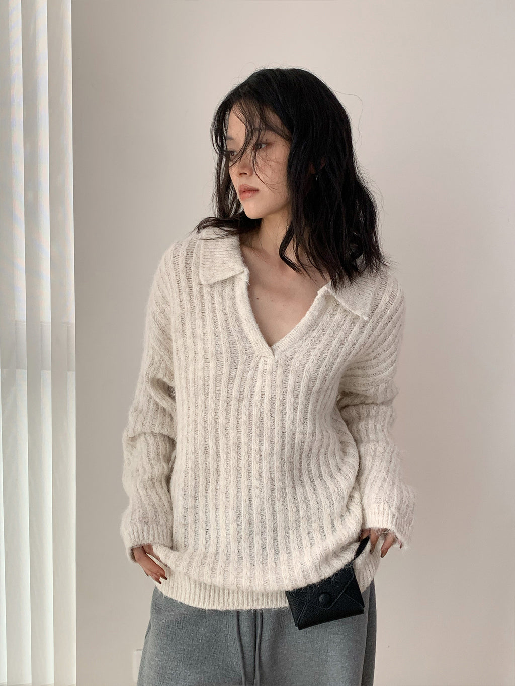 V-Neck Lapel Knit Warm Pullover Sweater