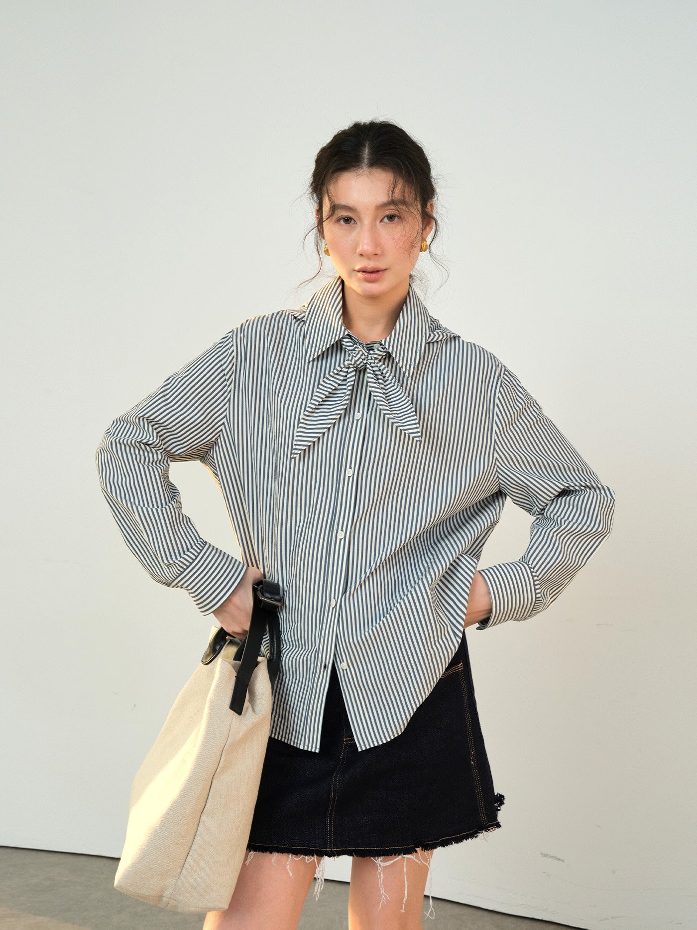 Striped Scarf Long-Sleeve Shirt