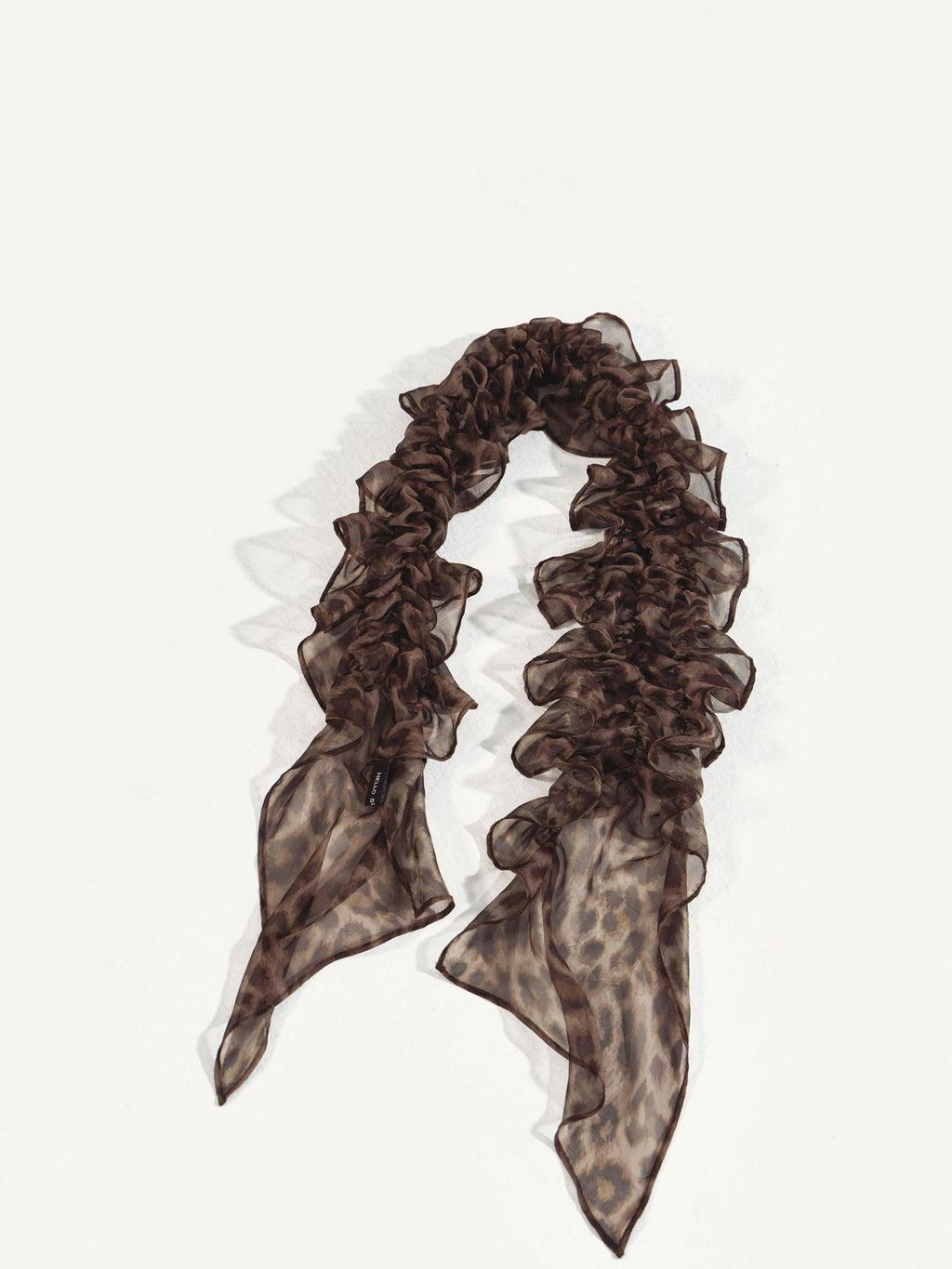 Pleated Design Vintage Style Leopard Print Silk Scarf