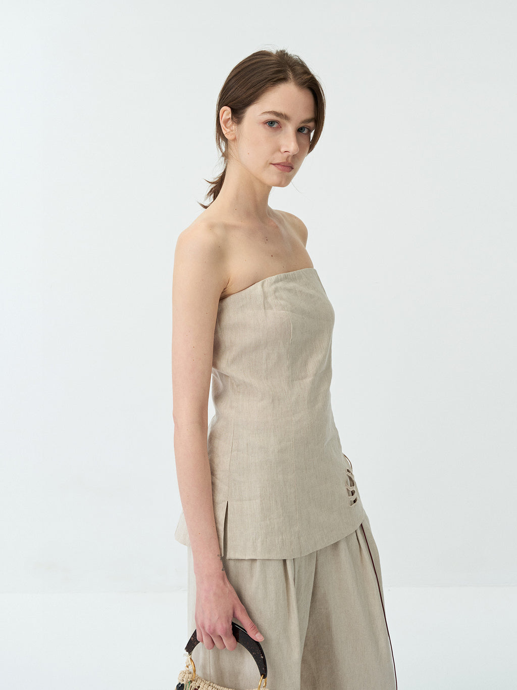 Linen Embroidered Hollow Tube Top