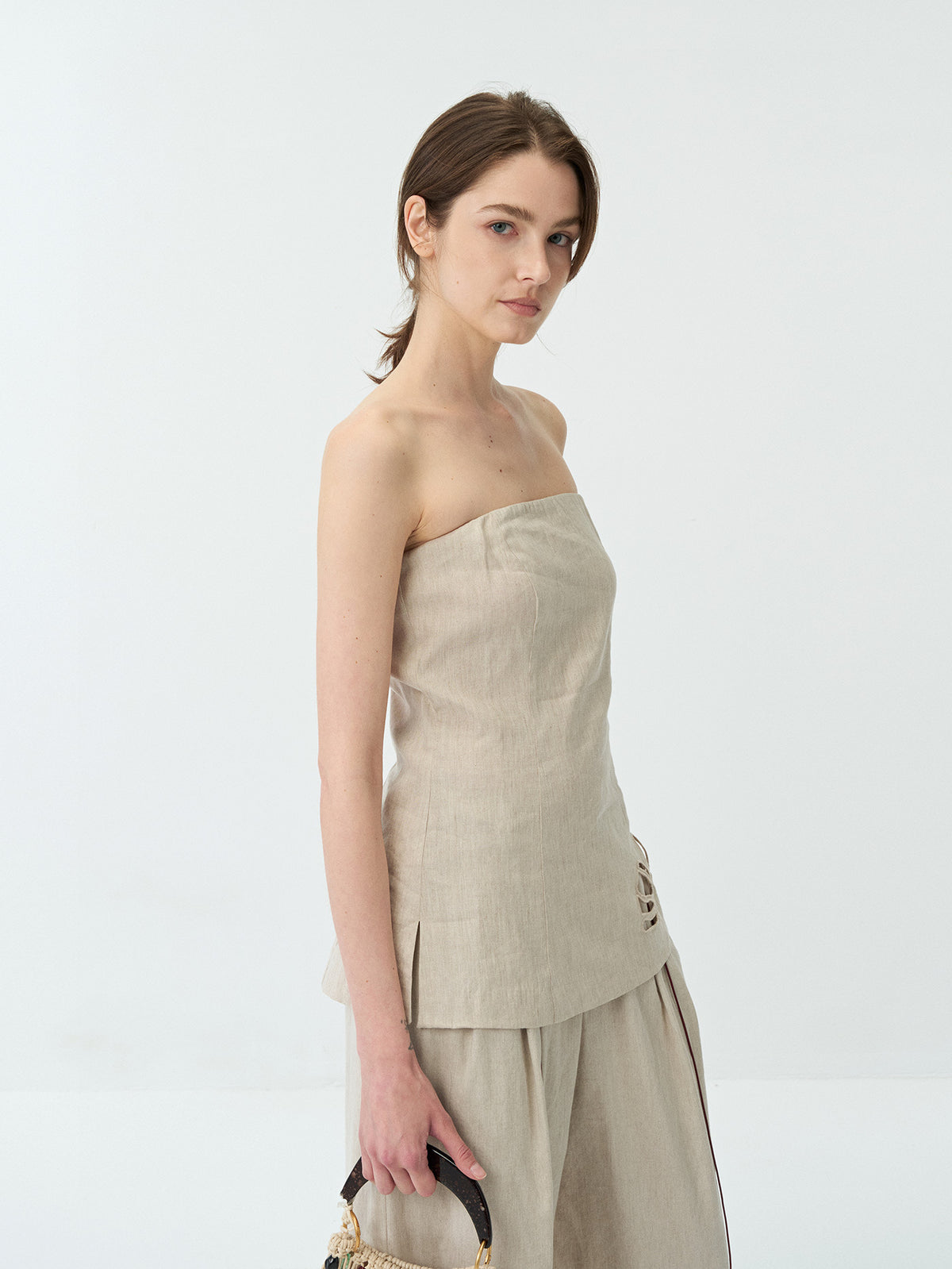 Linen Embroidered Hollow Tube Top