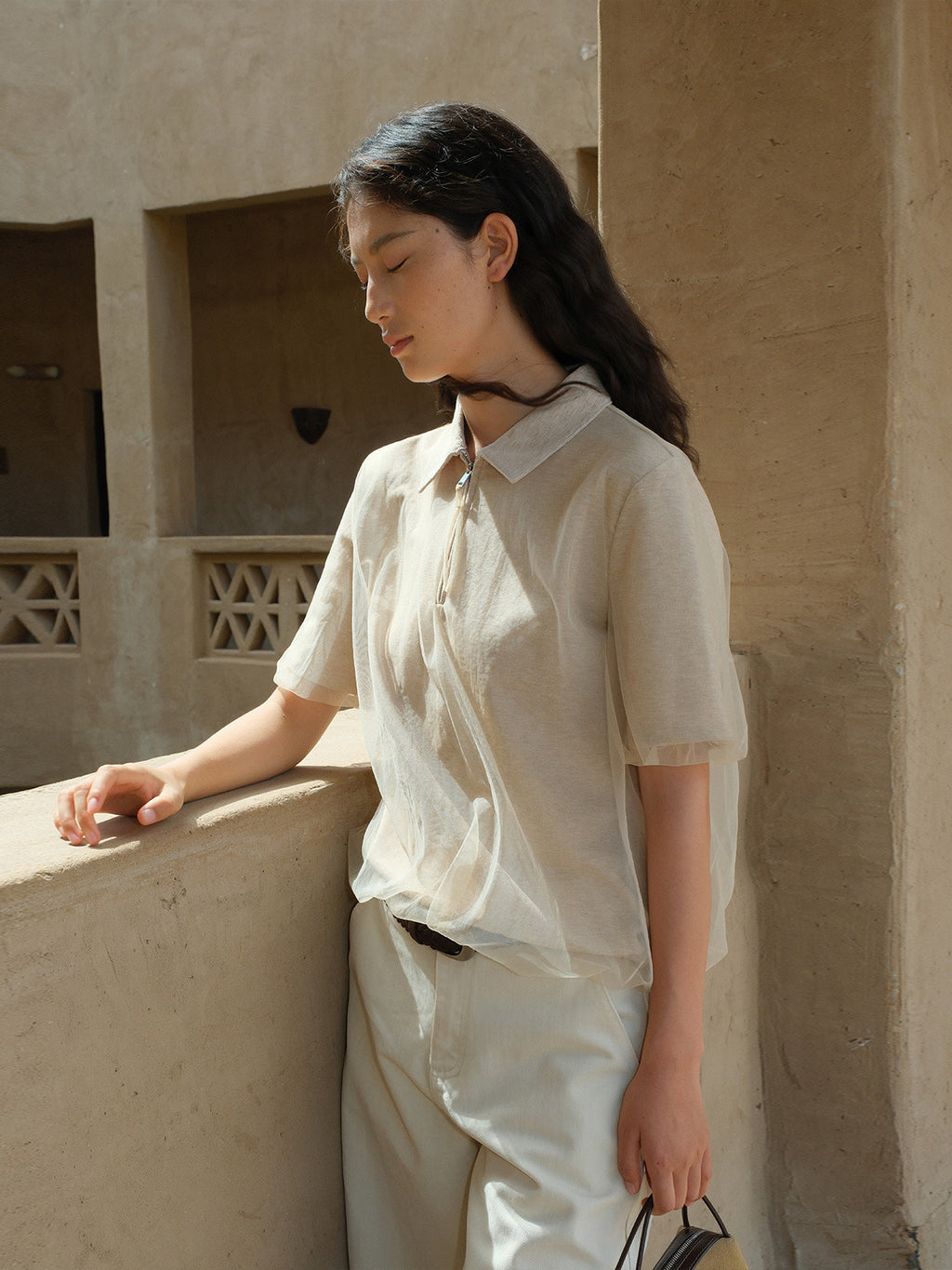 Lapel Double-Layer Mesh Patchwork Short-Sleeve Polo