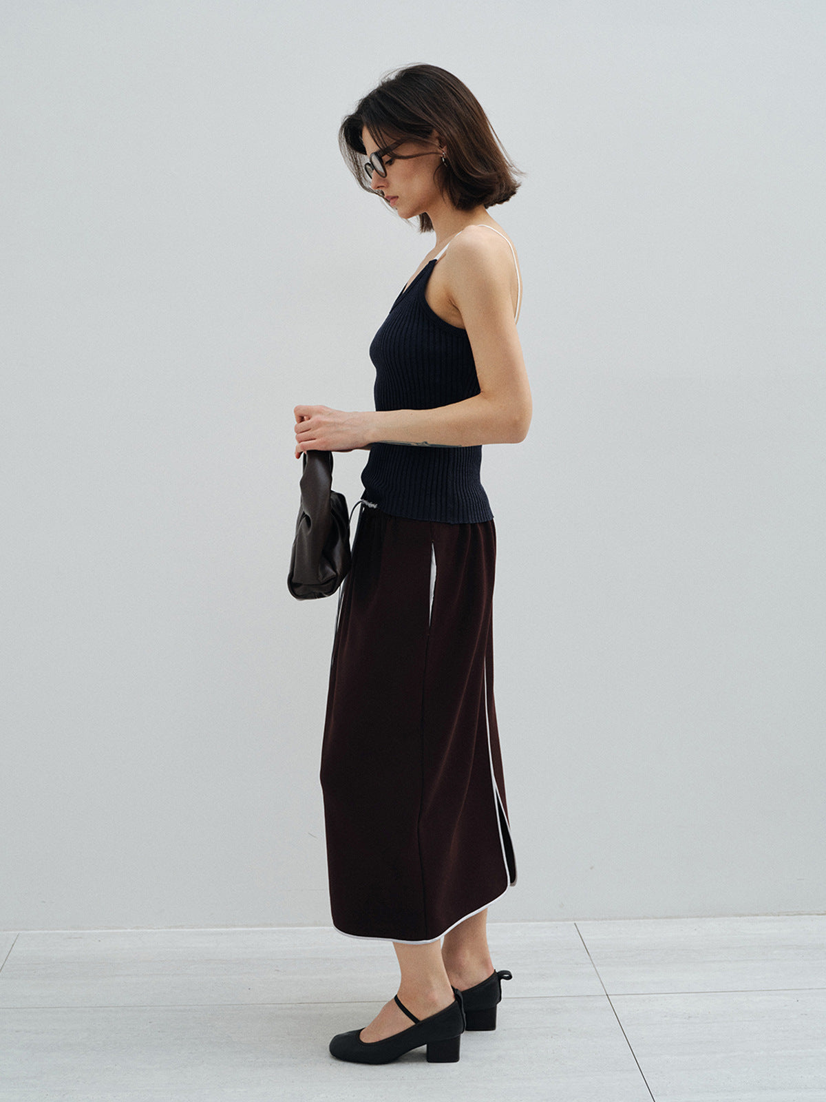 Drawstring Waist Straight Midi Skirt