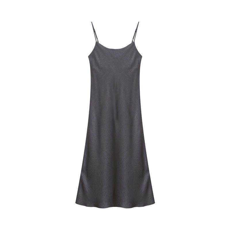 Satin Casual Style Scoop Neck Spaghetti Strap Dress