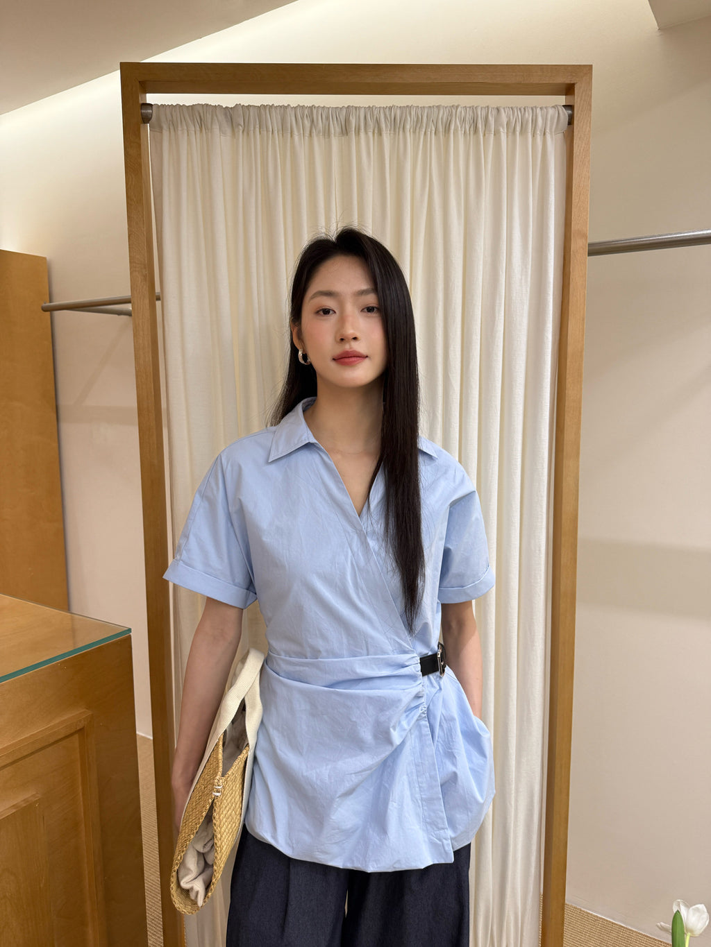 Belted Wrap Peplum Blouse Shirt Top
