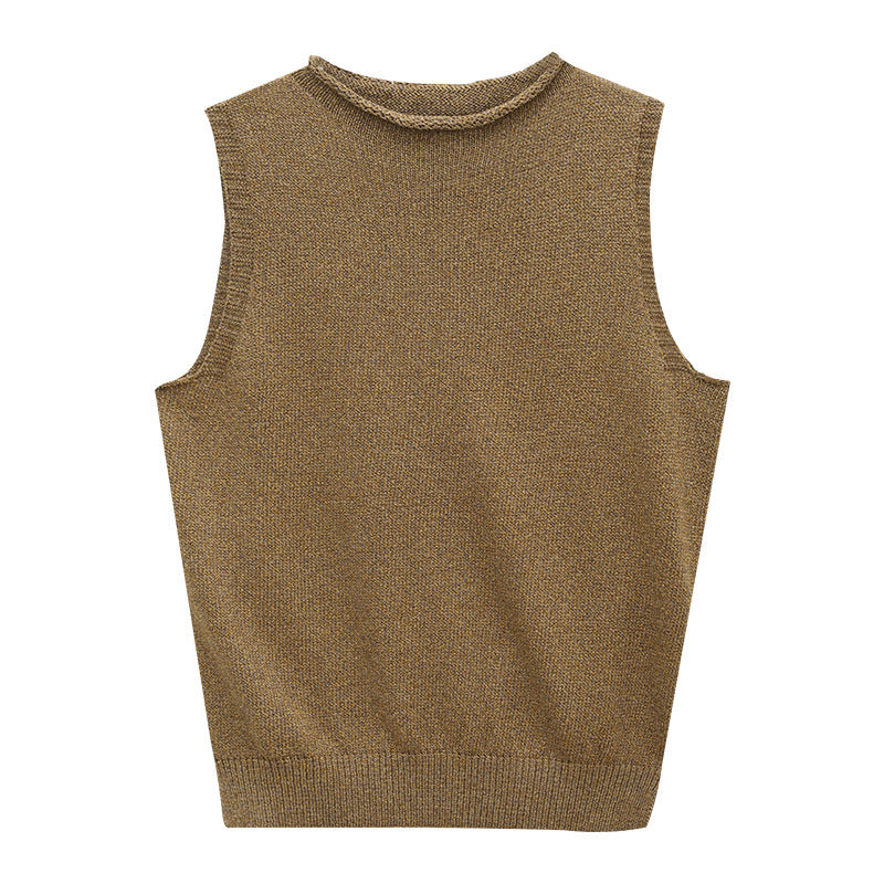 Casual Style Sleeveless Crew Neck Pullover Knitted Top