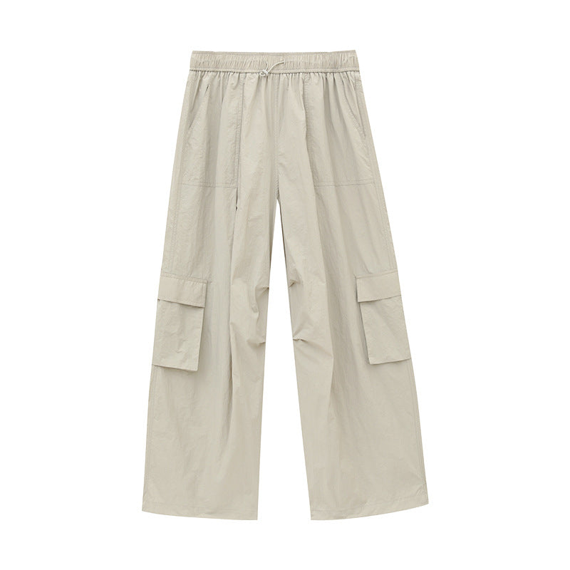 Elastic Drawstring Large Pocket Sporty Casual Pants