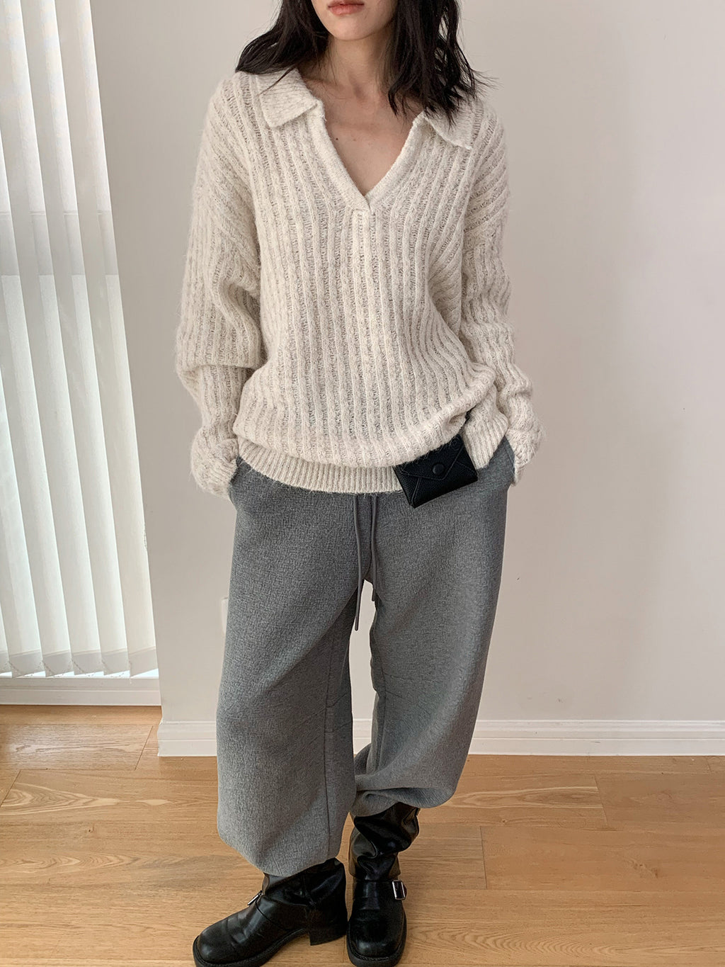 V-Neck Lapel Knit Warm Pullover Sweater