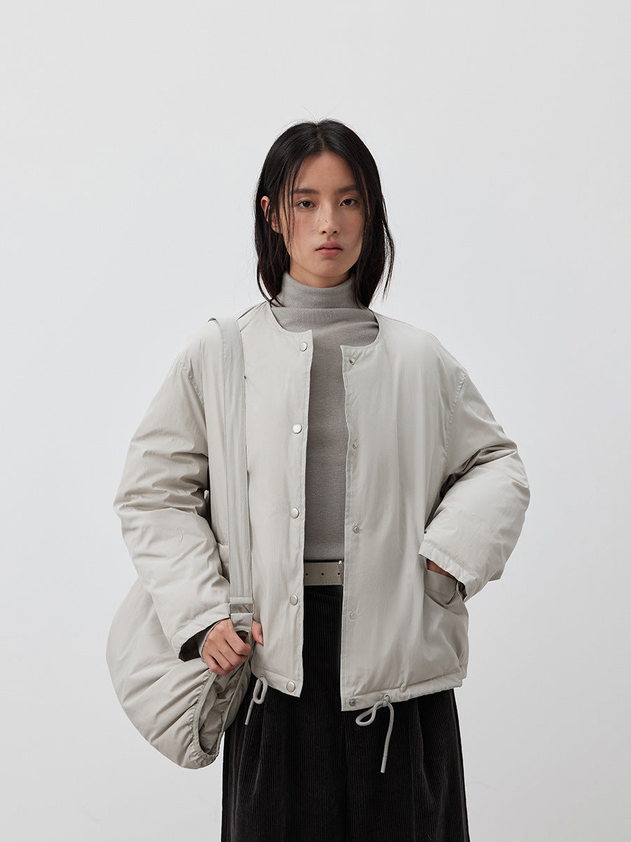 Minimal Collarless Padded Jacket with Crossbody Bag