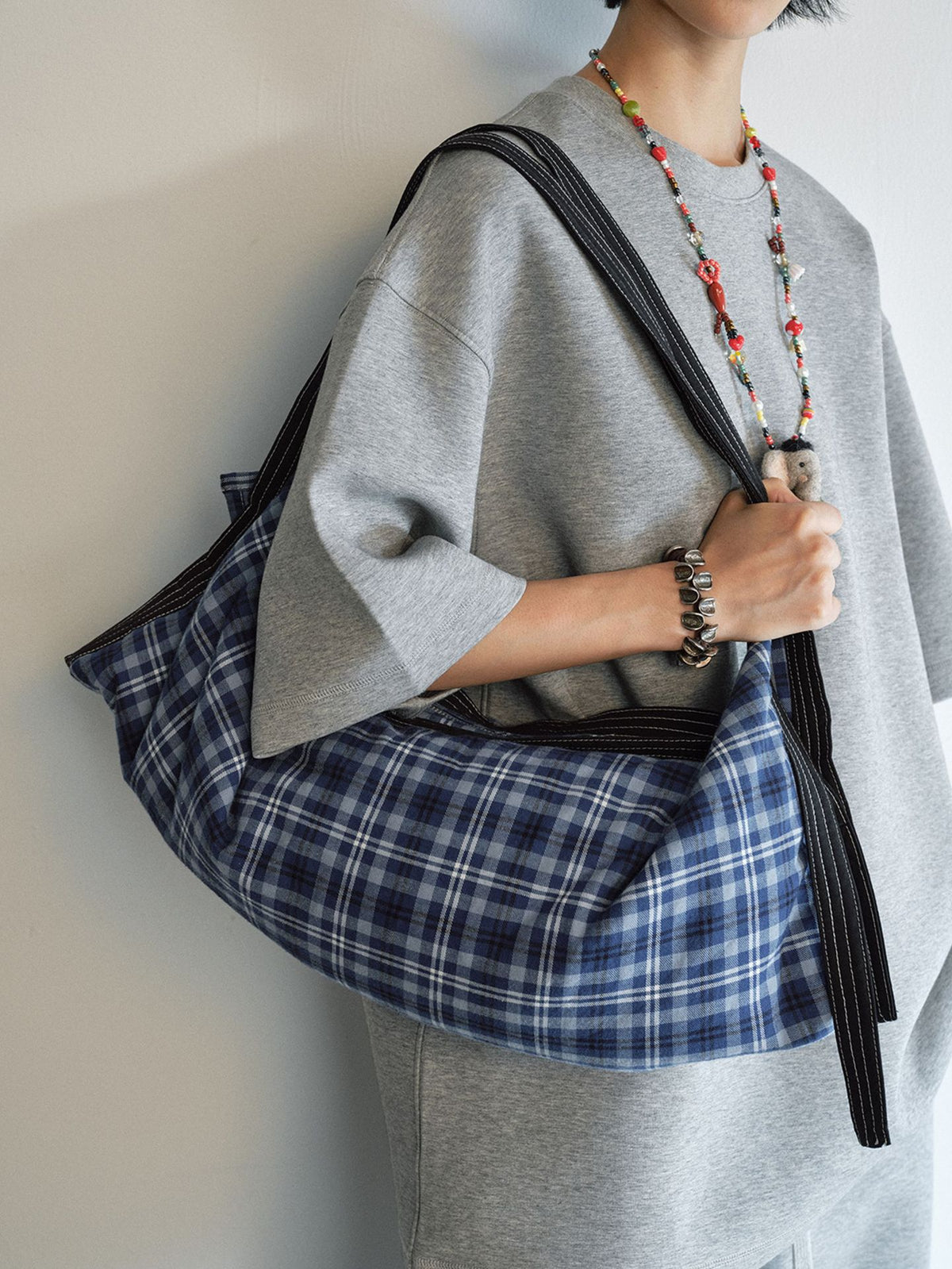 Vintage Classic Plaid One Shoulder Padded Underarm Bag