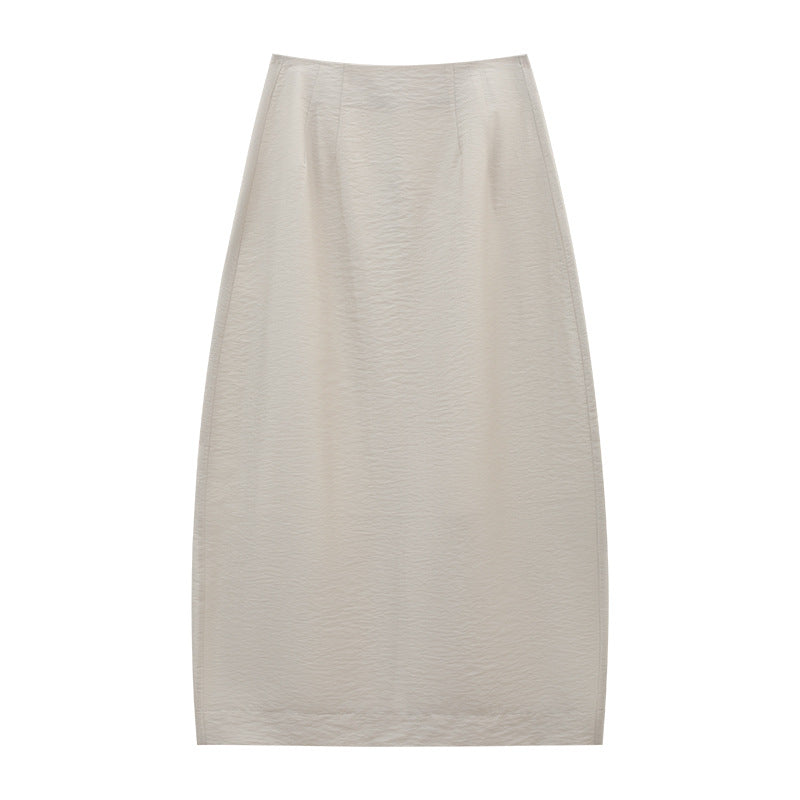Breathable Elastic Waist Pleated Bud Half Maxi Skirt
