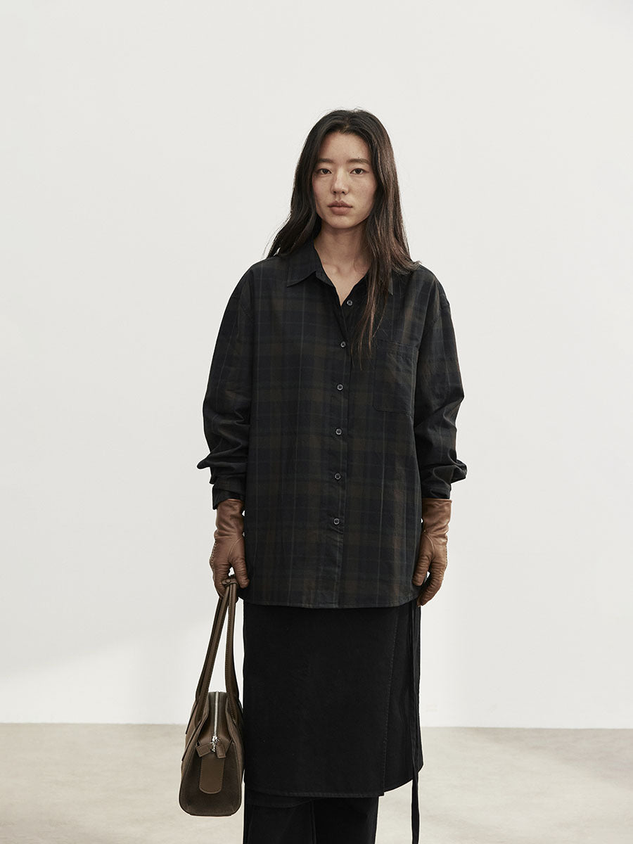 Relaxed Plaid Button-Up Long Sleeve Shirt