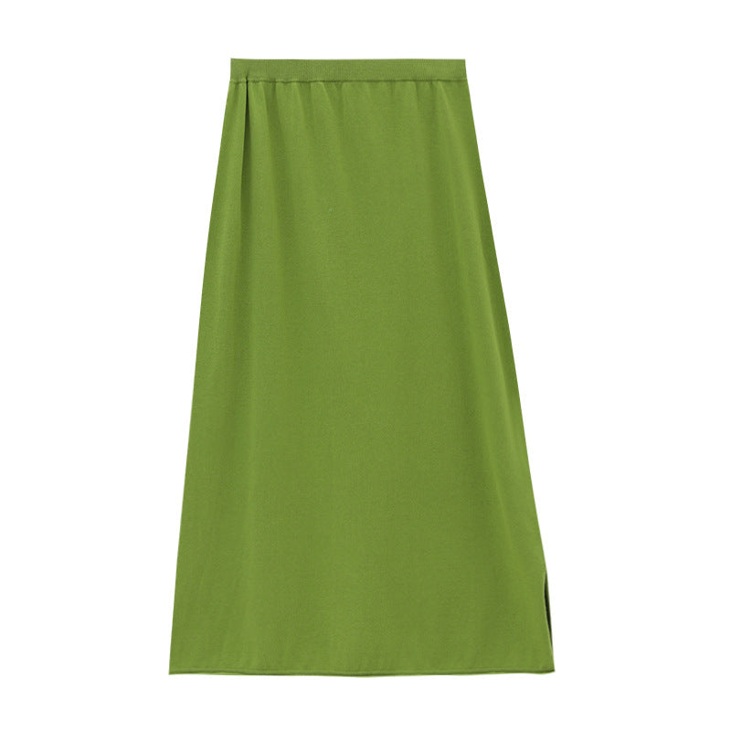 Straight Knit Midi Skirt with Side Slit