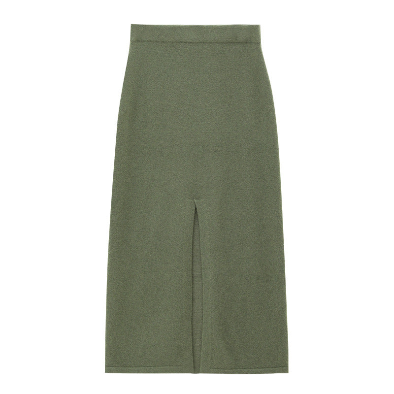 Front Slit High Waist Knit Mermaid Maxi Skirt