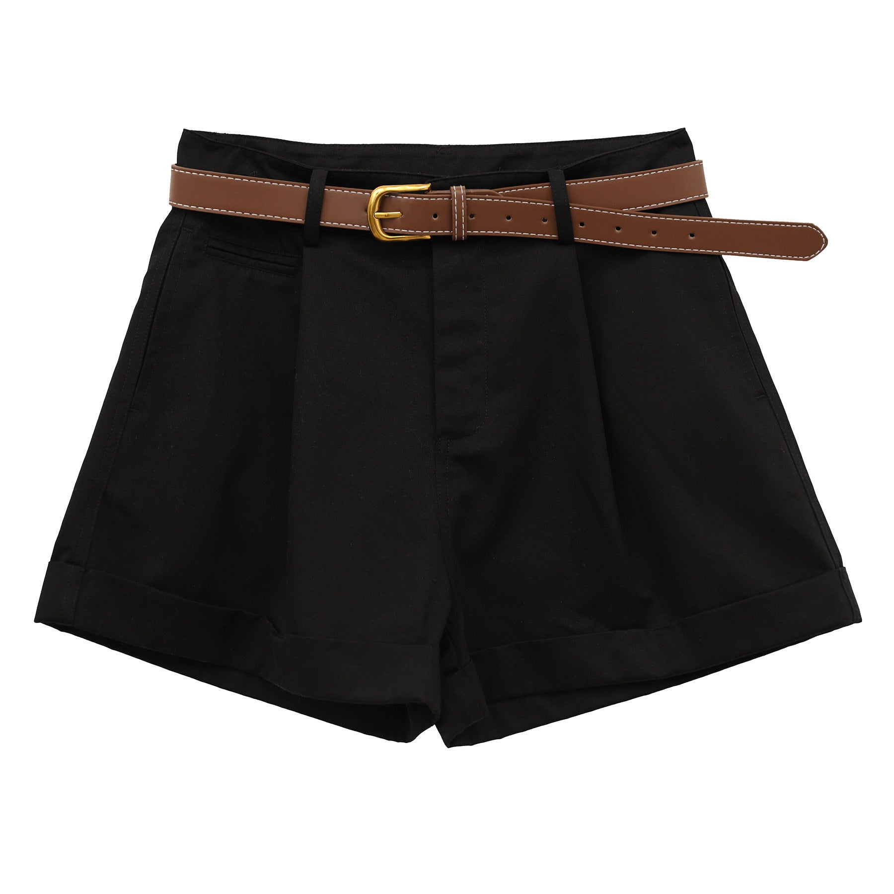 Pleated Mid-rise Rolled Edge Straight Leg Shorts