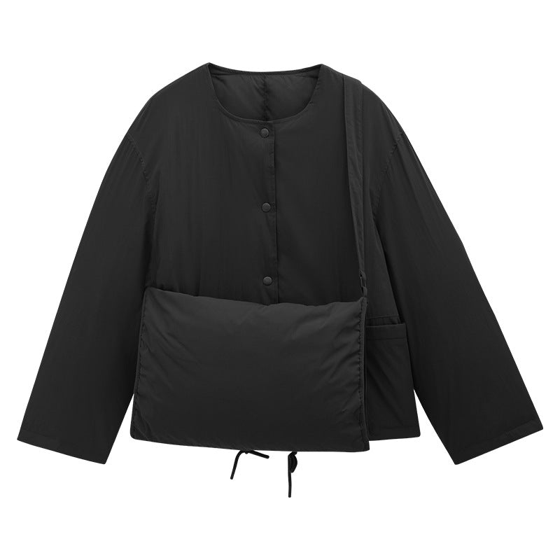 Minimal Collarless Padded Jacket with Crossbody Bag