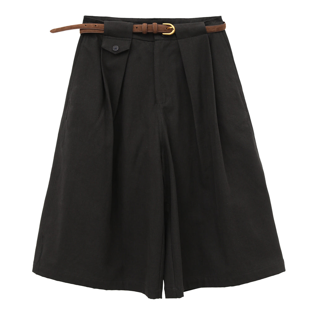 Pleated Wide-Leg Baggy Dress Shorts