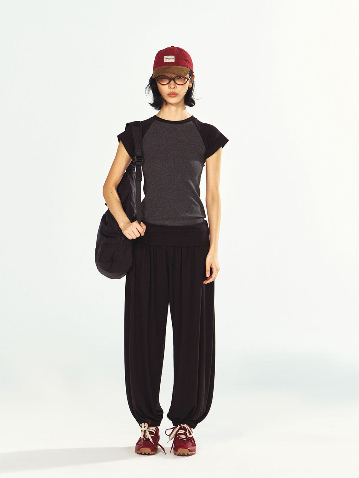 Wide Waist Folded Elastic Knit Casual Lantern Pants