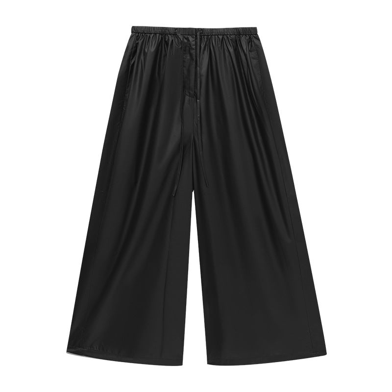 Fluid Viscose Wide-Leg Pants with Drawstring Hem