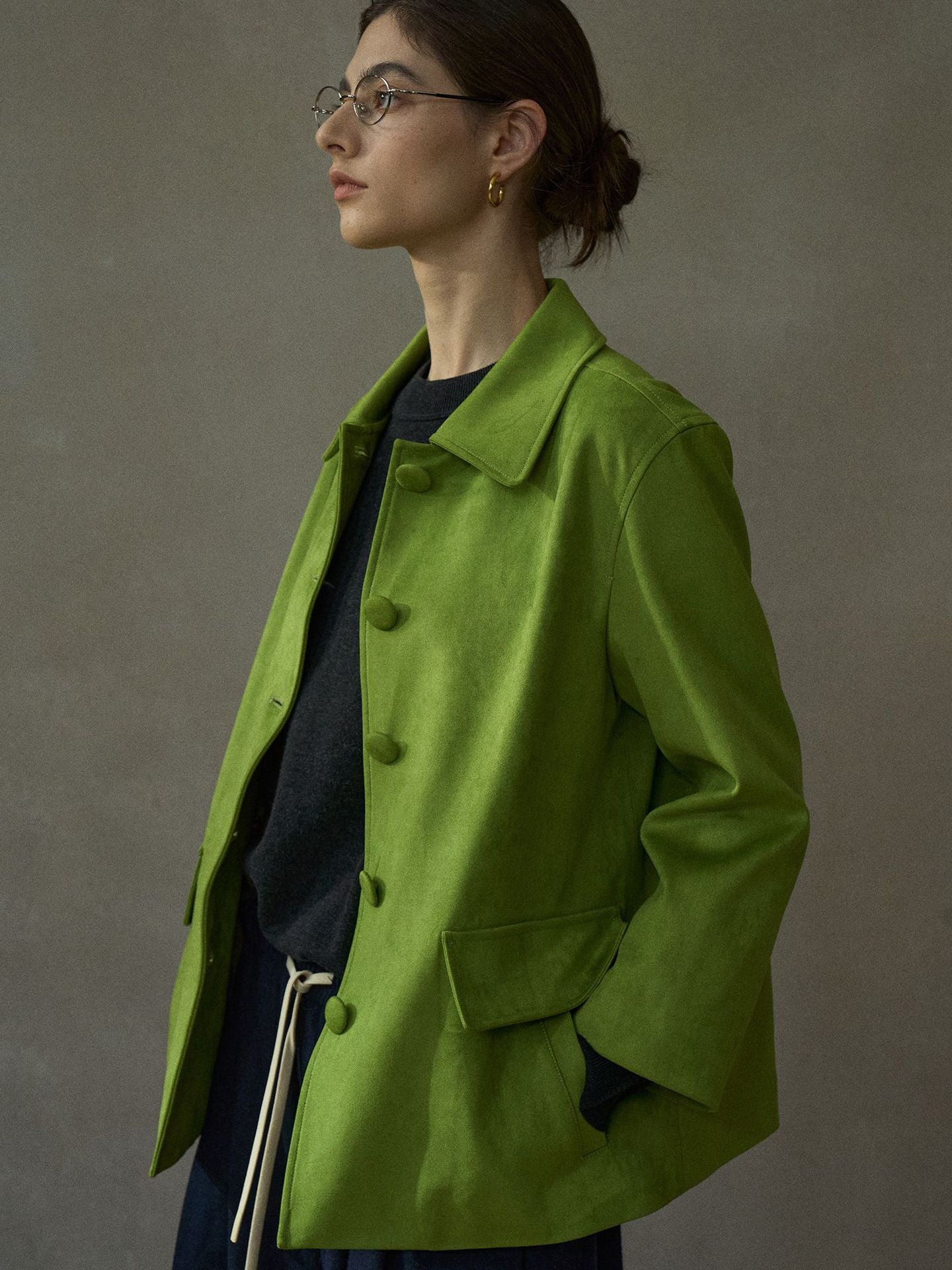 Minimalist Faux Suede Button-Up Jacket