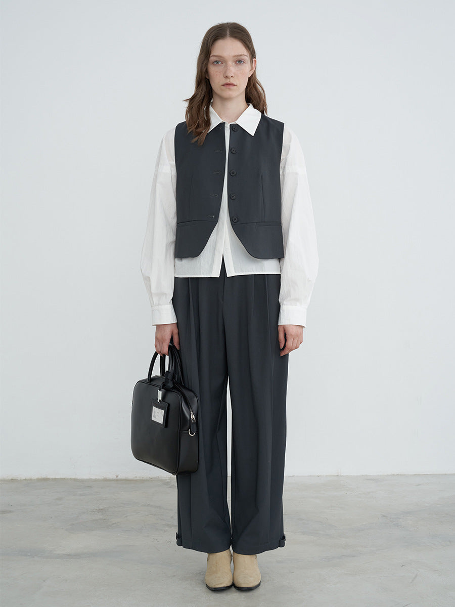 High Waist Pleated Straight Leg Trousers