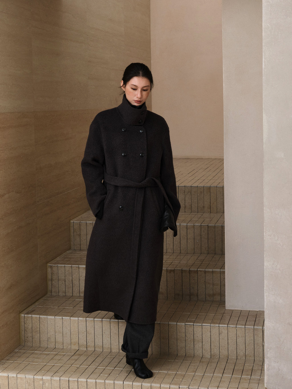 Double-Breasted Long Belt Double-Sided Alpaca Wool Cashmere Coat
