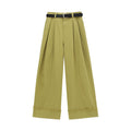 Versatile Frayed Wide-leg Pants with Belt