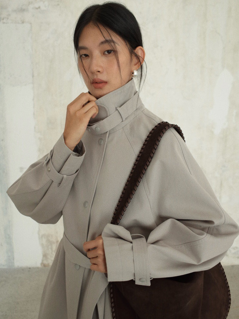 Stand-Up Collar Mid-Length Stylish Trench Coat