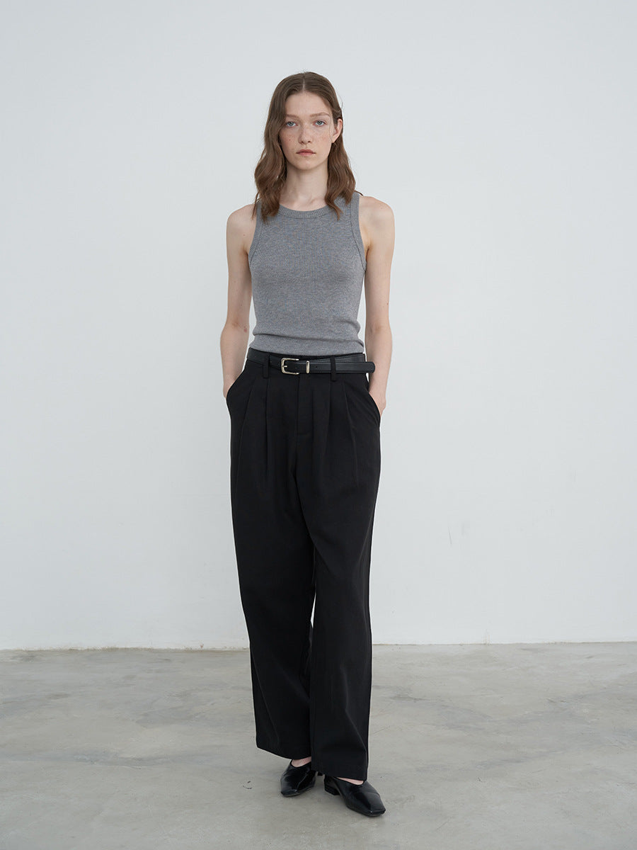 High-Waist Straight-Leg Dress Pants with Belt
