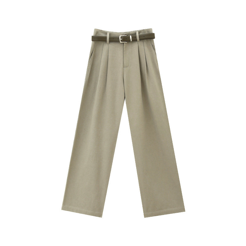 High-Waist Straight-Leg Dress Pants with Belt