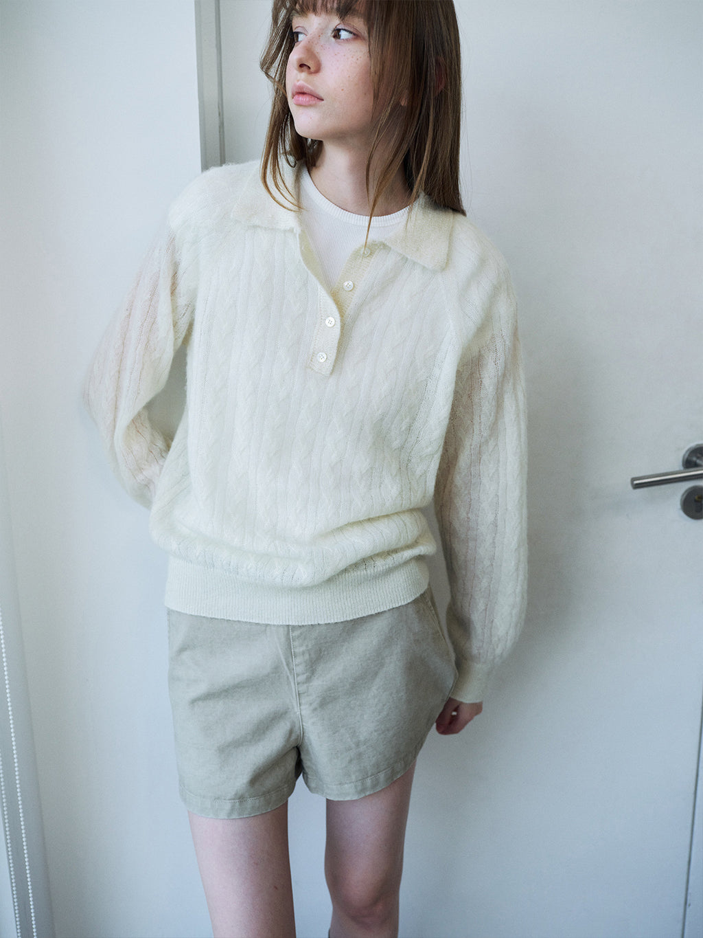 Casual Polo Collar Long Sleeve Wool Sweater