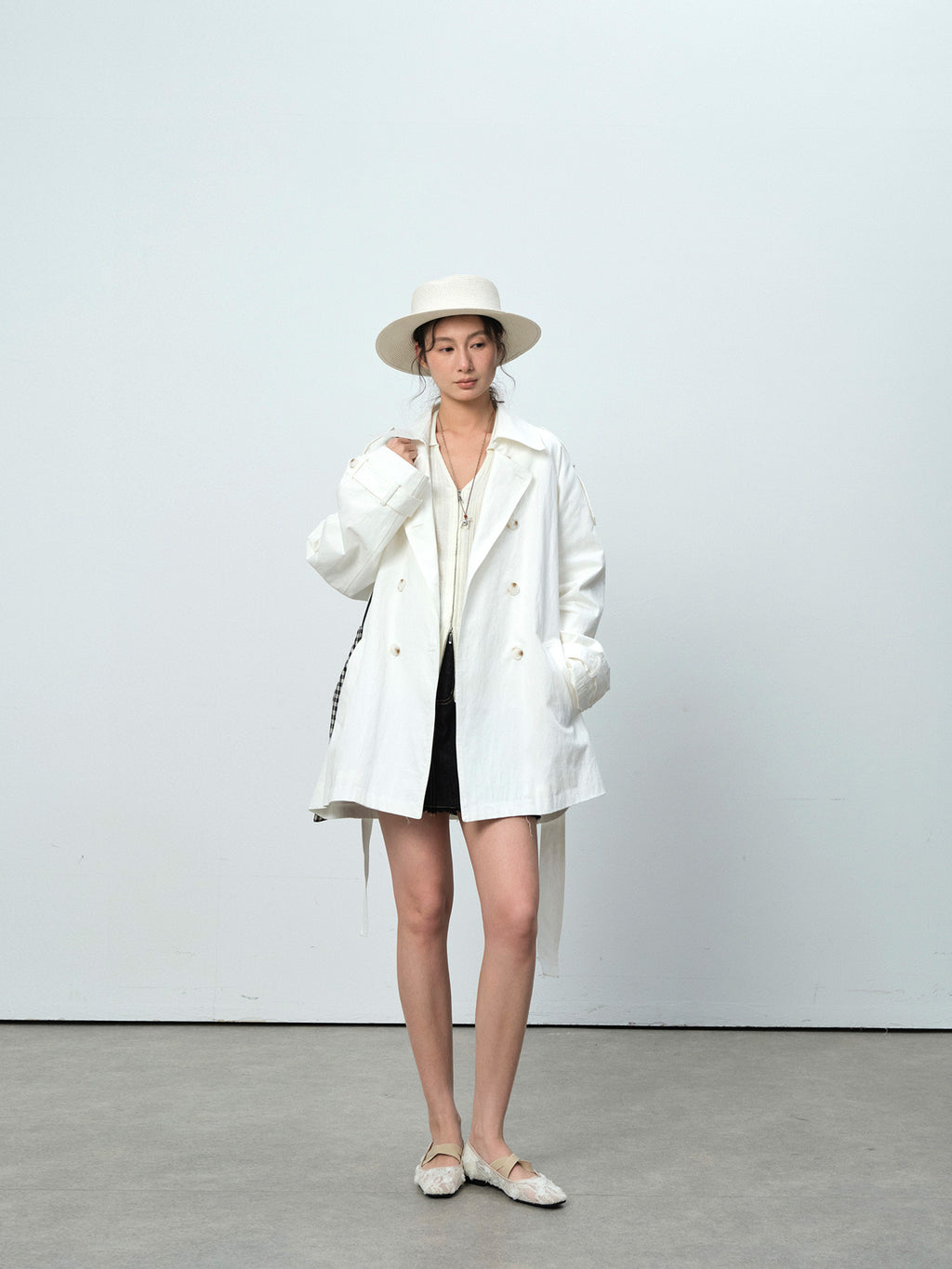 Double-Breasted Lapel Mid-Length Trench Coat