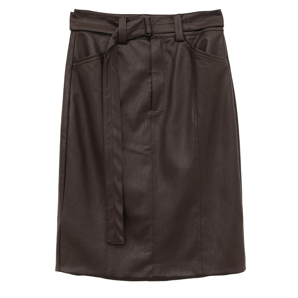 PU Leather Bodycon Midi Skirt