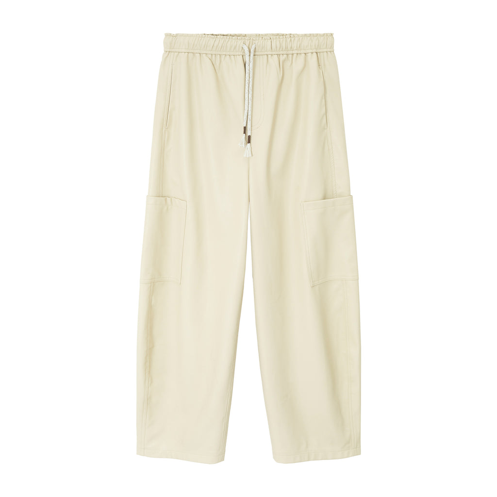 PU Leather Barrel Leg Drawstring Cargo Pants