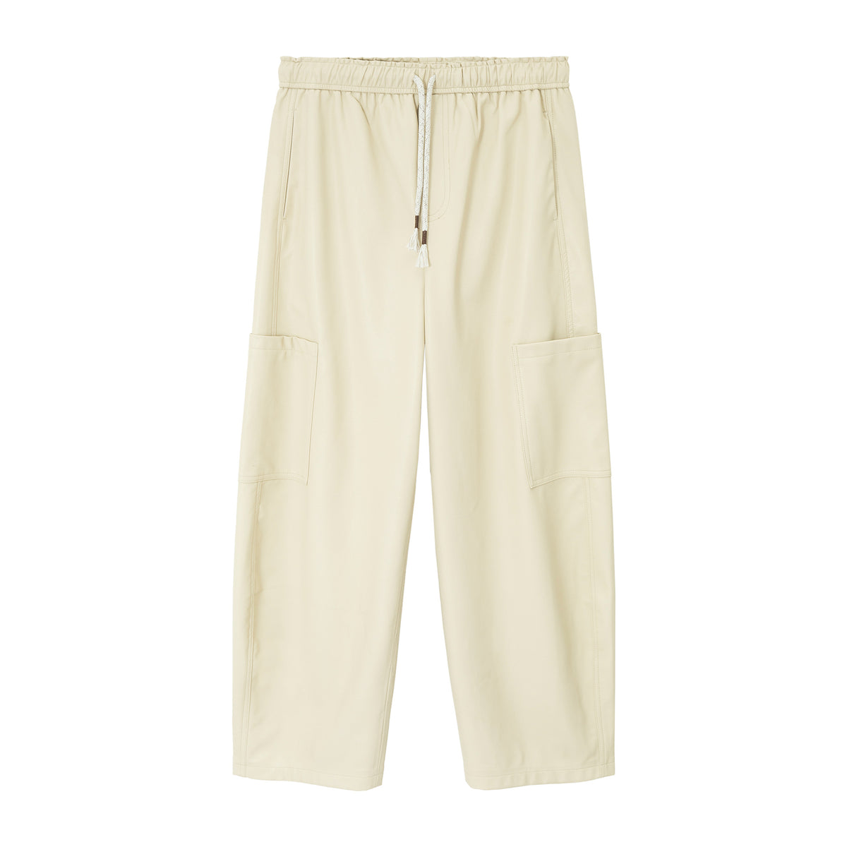 PU Leather Barrel Leg Drawstring Cargo Pants